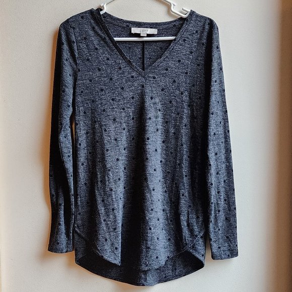 LOFT Dark Gray Polka Dot V-Neck Jersey Size XS - Picture 5 of 11